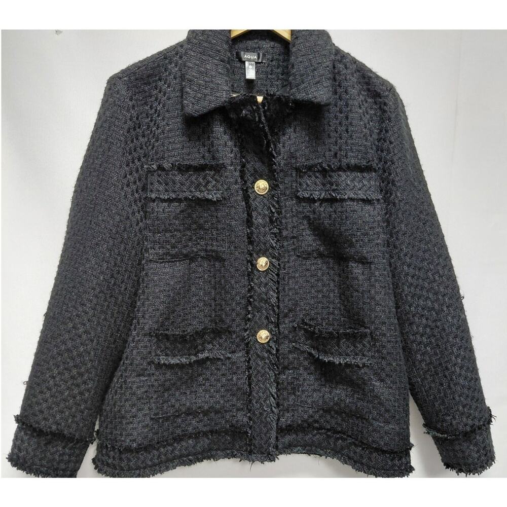 Aqua Black Textured Jacket Solid Knit Size M - image 1
